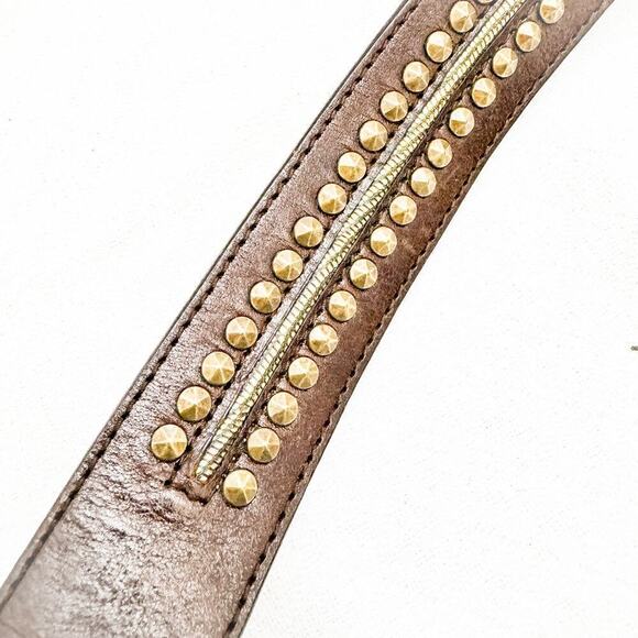 MIchael Kors Studded Brown Leather Belt Brass Accents Size Small - Picture 7 of 7